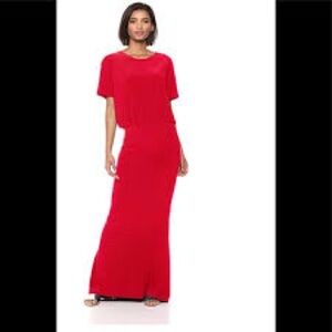 NWOT Norma Kamali Red Maxi Dress with Crew Neck and Fishtail Hem, size M